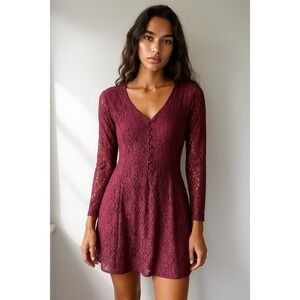 Vintage Y2K Marnie West Women Lace Dress Maroon 14 Fairy Grunge Whimsigoth Moody